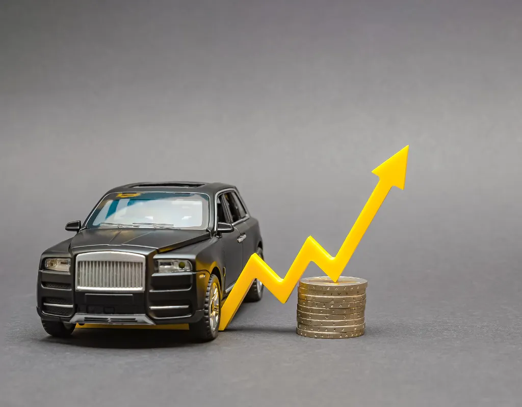 a car with a graph going up